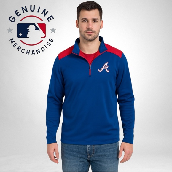 MLB Genuine Merchandise Men's Atlanta Braves 1/4 Zip Pullover Sweater Sz Medium - Picture 1 of 14